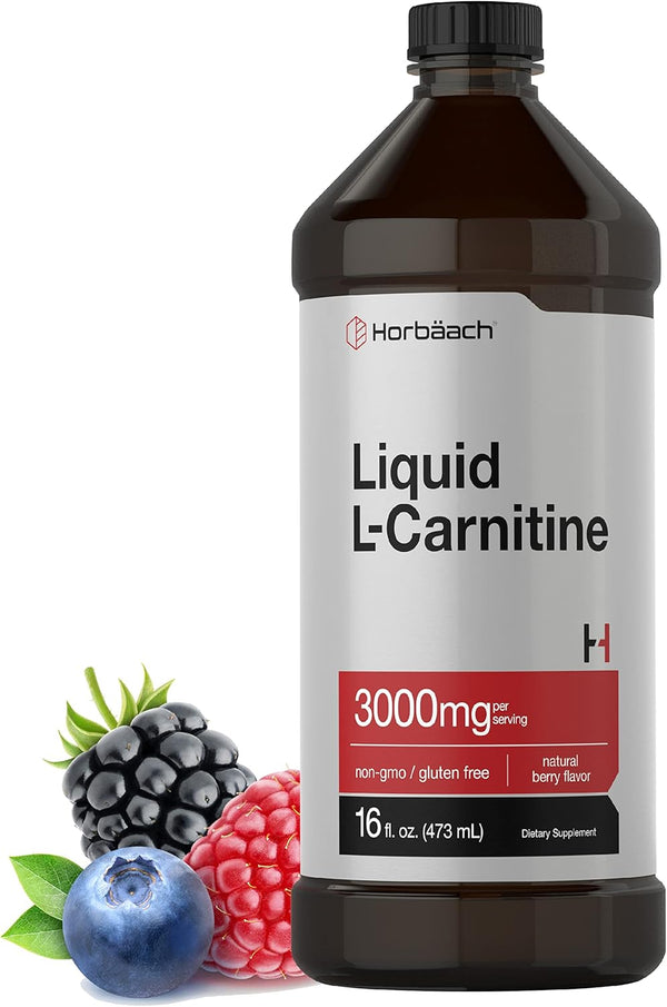 Horbaach L-Carnitine Liquid 3000mg | 16 fl oz | Berry Flavor | Vegetarian Non-GMO Gluten Free Supplement