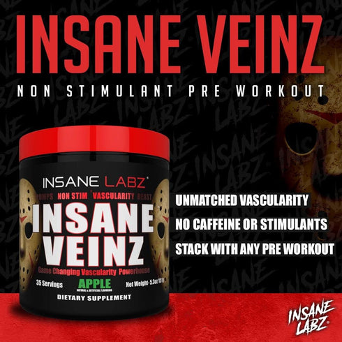 Insane Labz Insane Veinz Non Stimulant NO Enhancing Powder, Nitric Oxide Booster with Agmatine Sulfate, 35 Servings