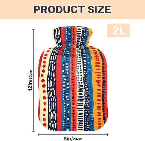 tplaotee 2Lwater Tummy Red and Blue Stripe Pattern Doodle Art hot Waterbottle with Soft Cover, Bags for Warmer,Pain