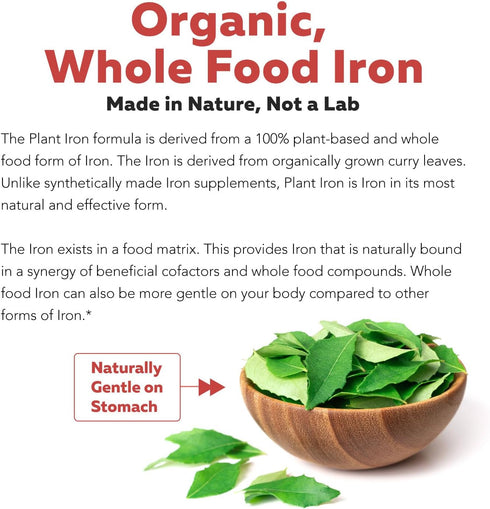 Organic Iron Whole Food Iron Supplement & Cofactors, 25 mg Elemental Iron, 90 Capsules, Blood Health Support