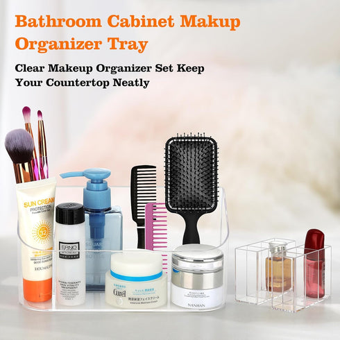 Clear Makeup Tray Holder Organizer, Small Cosmetic Display Case for Vanity Bathroom Countertop - Clear