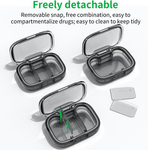 TecQach 2 Pack 3 Compartment Small Pill Box, Moisture Proof Pill Case, Travel Pill Organizer for Pocket Purse, Daily
