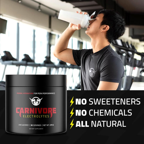 Premium Hydration Powder for Carnivore Diet, Balanced Electrolyte Support, Zero Carb, 90 Servings (Unflavored)