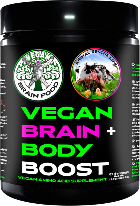 Vegan Brain & Body Boost, Plant-Based Lifestyle Supplement, Anti-Aging, Physical Fitness, Vegan Amino Acids - Creatine,