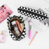 Makeup Bag Checkered Cosmetic Bag - Black Makeup Pouch with Large Capacity and Makeup Brushes Storage Bag