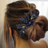 Women Royal Sapphire Opal Hair Comb, Bridal Blue Crystal Flower Wedding Accessory, Gift for Her, Party Headpiece
