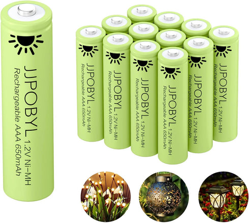JJPOBYL 1.2V Ni-MH AAA Rechareable Batteries 650mAh, Solar Batteries for Outdoor Solar Lights,