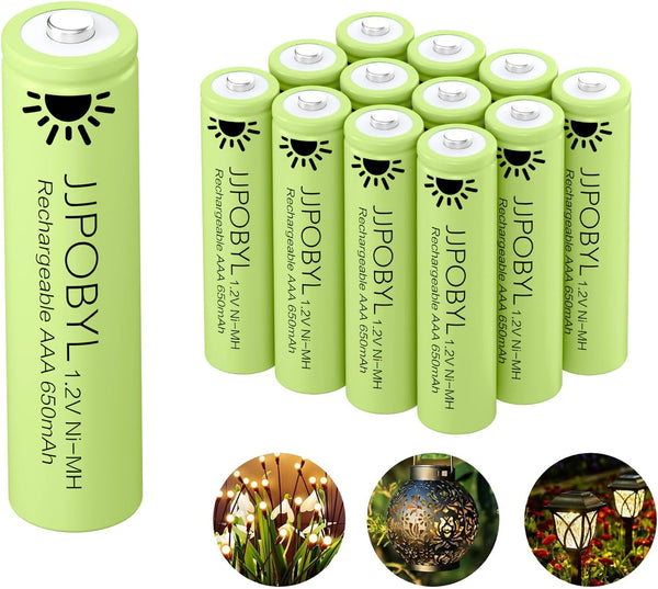 JJPOBYL 1.2V Ni-MH AAA Rechareable Batteries 650mAh, Solar Batteries for Outdoor Solar Lights,