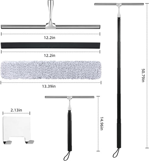 Toncoke 2 1 12 inch in Window Squeegee, Shower Squeegee Window Cleaning Kit with Extension Pole Long Handle Squeegee