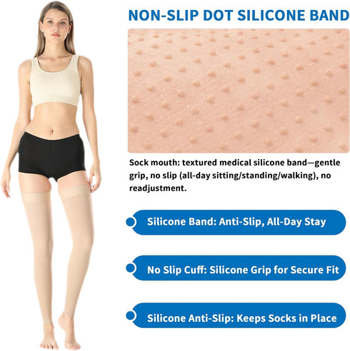 Laicoll Circulation,20-30 mmHg Footless Thigh High Medical Compression Stockings For Women & Men Graduated Support Hose
