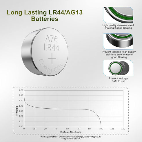BONAI LR44 AG13 Batteries 1.5V Button Cell Battery (50 Count) - High Capacity Packaging Upgrade