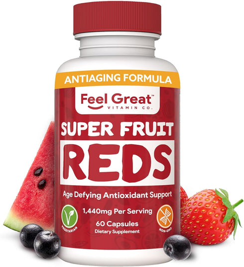 Feel Great Vitamins Superfruit Reds – Antioxidant Superfood with Polyphenols for Anti-Aging & Immune Support, 60