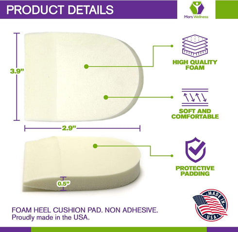 4 Pairs Foam Heel Cushion Pad 1/2" Non Adhesive - Foot Pain Relief