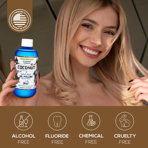 Coconut Pulling Oil for Teeth and Gums with Metal Tongue Scraper, Mint Coconut Oil Pulling, Alcohol Free