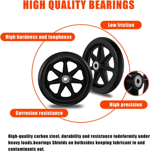 Generic 6-Inch (2pcs 8 Inch) Replacement Wheels for Walkers & Rollators Eco-Friendly Rubber Tire, Wear-Resistant PU