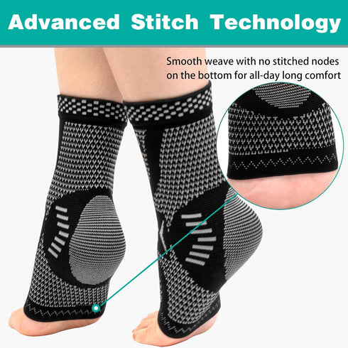 INDEEMAX Ankle Brace for Sprained Ankle, Copper Infused Compression Sleeve for Plantar Fasciitis, Silver Black, L