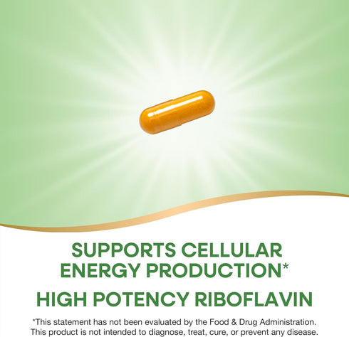 Nature's Way Riboflavin Vitamin B2, 100 mg per Serving, High Potency, Supports Cellular Energy Production, 100 Capsules