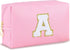 Initial Makeup Bag, Personalized Preppy Cosmetic Bag, Waterproof PU Small Pouch for Purse Birthday Gift for Teen Girls