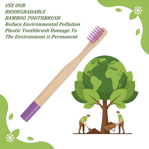 Hadnves 6 Set PCS Kids Bamboo Toothbrushes Soft Bristles Natural Wooden Round Handle Tooth Brush Children Toothbrush