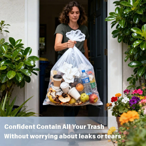 Mineororo 30 33 35 250 Count Commercial Gallon Clear Trash Bags, High Density Garbage Bags, Made in USA, Recycling