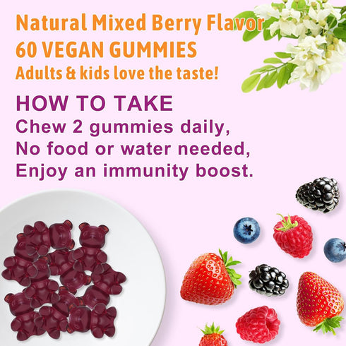 Quercetin Gummies | Organic Supplement with Vitamin C, Zinc, Bromelain & Elderberry for Immune Support
