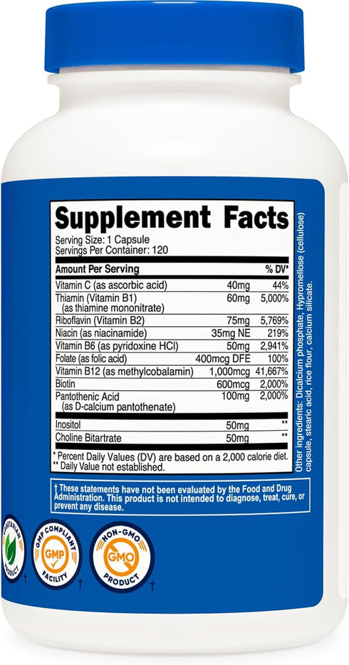 Nutricost High Potency Vitamin B Complex 462mg, 120 Capsules - Energy Complex with Vitamin C