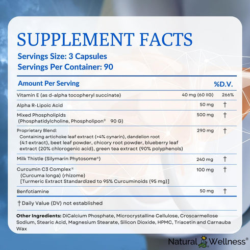 Natural Wellness Clinical Liver Support Supplement - Milk Thistle, Curcumin & Alpha R-Lipoic Acid for Maximum Absorption