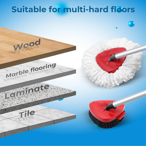 Spin Mop Head Replacement for EasyWring 1 Tank - Upgraded Scrub Brush Mop Set with 2 Microfiber Mop Refills and Handle