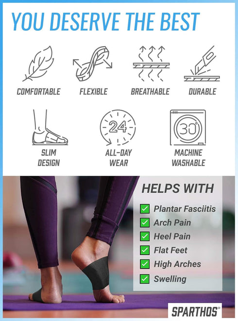 Sparthos Arch Support Sleeve - Plantar Fasciitis Brace for Foot Pain Relief, Night Splint for Men and Women (Black-S)