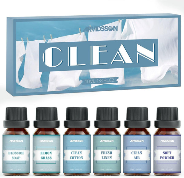 Clean Essential Oils Set - ARVIDSSON Premium Fragrance Oil for Clean Home, Soap Making - Clean Cotton, Fresh Linen