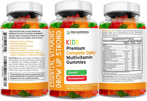 Premium Kids Multivitamin Gummies with Vitamin C & Zinc - Complete Daily Essential Vitamins for Immune & Energy Support