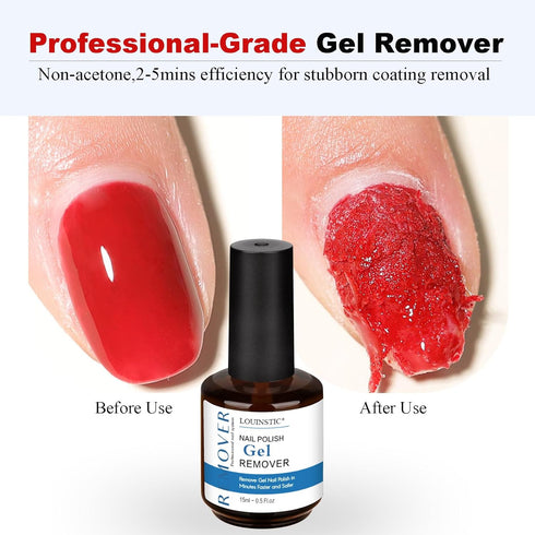 LOUINSTIC Gel Nail Polish Remover Kit, Gel Remover with Cuticle Oil & Latex Tape, No Soaking, Wrapping