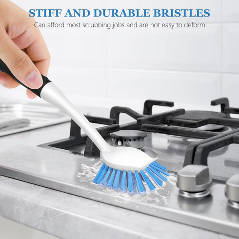 SetSail Dish Brush with Handle, 2 Pack Stiff Bristles Dish Scrubber for Cleaning Dishes, Pots, and Pans