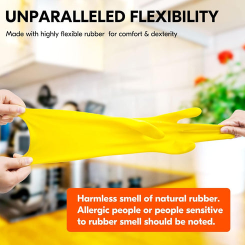 Vgo... 1-Pair Reusable Household Gloves, Rubber Dishwashing Gloves, Extra Thickness, Long Sleeves, Size L, Yellow