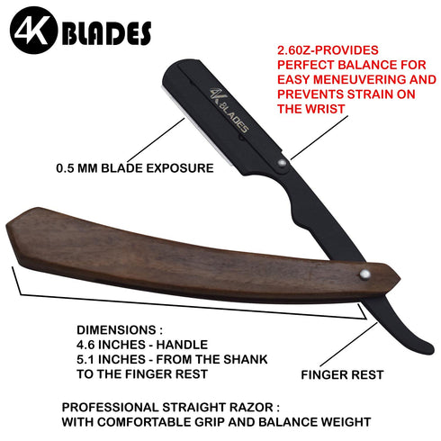 Professional Barber Straight Edge Razor, Stainless Steel Safety Blade for Close Shaving, with 10 Single Edge Blades