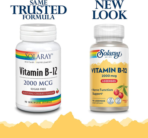 SOLARAY Vitamin B-12 2000 mcg, No Sugar, Natural Cherry Flavor, 90 Lozenges