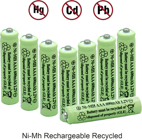 Solar Light Batteries AAA NIMH 600mAh 1.2V Rechargeable for Garden Lights, Remotes, Mice (8Pcs)