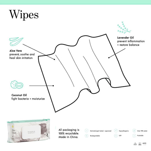Attn: Grace Flushable Wet Wipes for Women (60 Ct) - Cleanse and Refresh with Aloe Vera and Coconut Oil/Soft & Natural Ingredients Soothe Sensitive Skin