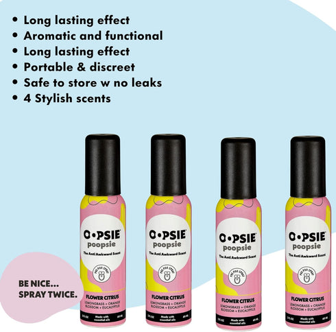Pre Poop Spray, 4 Pack Flower Citrus, Natural Pre Poo Toilet Spray for Bathrooms, 2oz Travel Size.