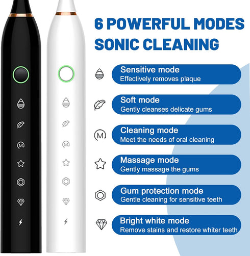 Jzxiskk 8 42000vpm 6 IPX7 2 Pack, Electric Toothbrush with Brush Heads, Modes Waterproof, Soft Electric Toothbrush