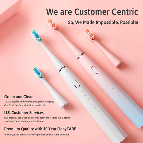 Oday N9000 Sonic Electric Toothbrush, 90% End-Rounding, 10 YR Warranty, 2,000 mAh Battery, IPX7 Waterproof, 5 Modes