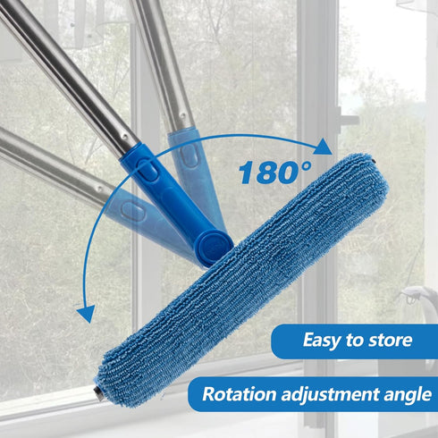 Microfiber Cloth Window Squeegee 2 in 1 with 68" Long Handle for Outdoor High Window Cleaning