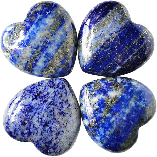 4 Pcs Natural Lapis Lazuli Love Heart Palm Stone Reiki Balancing Worry Stone (1 Inch)