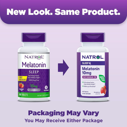 Natrol Melatonin 10mg, Strawberry-Flavored Sleep Support Dietary Supplement for Adults, 60 Fast-Dissolve Tablets, 60 Day Supply