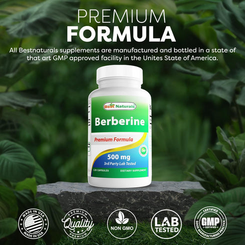 Best Naturals Berberine 500mg 120 Capsules for Immune Function, Cardiovascular & Gastrointestinal Support