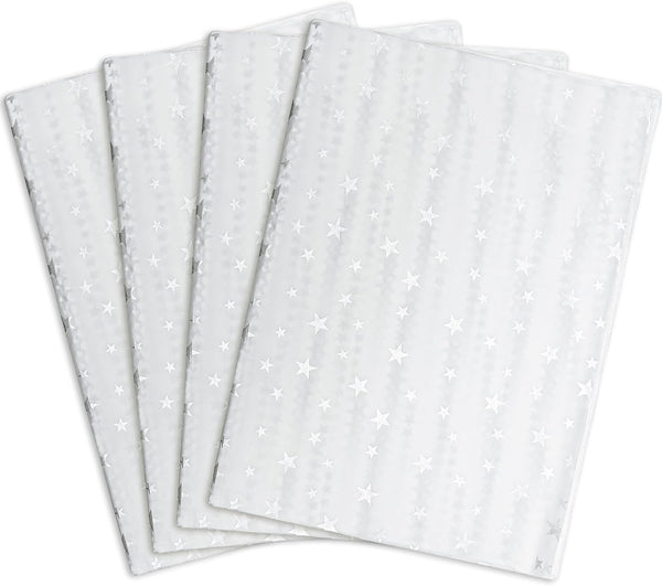 MR FIVE 100 Sheets White with Silver Star Tissue Paper, 20" x 14" for Gift Bags Birthday Holiday Weddings