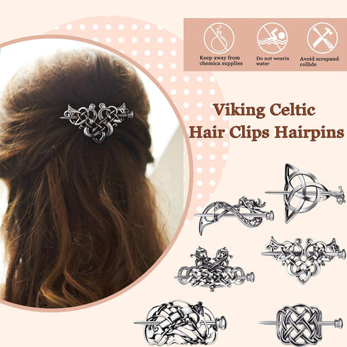 Syhood 6 Pieces Retro Silver Viking Celtic Alloy Hair Clips, Hair Accessories for Women and Girls