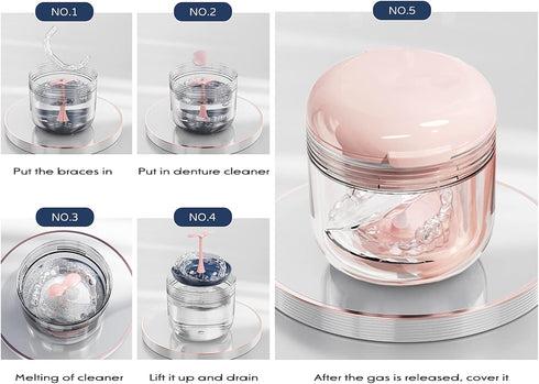 MURRI&MURRDI Retainer Case, Denture Bath Box with Strainer Basket, Cute Holder for Travel (Pink)