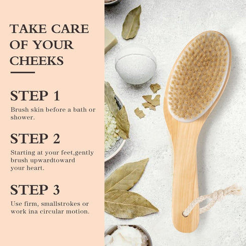 Bamboo Curved Long Handle Dry Brushes, Body Brush for Dry Skin and Cellulite Treatment