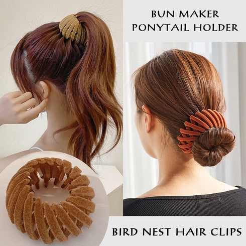 TOBATOBA Bird Nest Magic Hair Clip, 7Pcs Lazy Bird's Nest Plate Hairpin, Expandable Ponytail Holder, Velvet Hair Clips